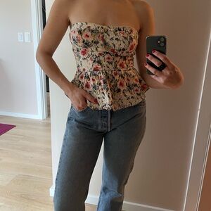Kimchi Blue Floral Strapless Cotton Top